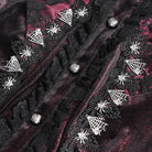 DEVIL FASHION Women's Gothic Embroidered Ruffled Stand Collar Long Sleeve Shirt Red