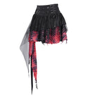 DEVIL FASHION Women's Gothic Eyelets Mesh Irregular Hem Skirt Black Red
