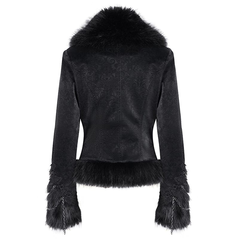 DEVIL FASHION Women's Gothic Faux Fur Bucket-up Chain Jacket