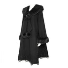 DEVIL FASHION Women's Gothic Faux Fur Collar Lace Embroidery Trim Long Coat with Detachable Bowknot