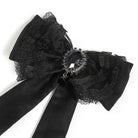 DEVIL FASHION Women's Gothic Faux Fur Collar Lace Embroidery Trim Long Coat with Detachable Bowknot
