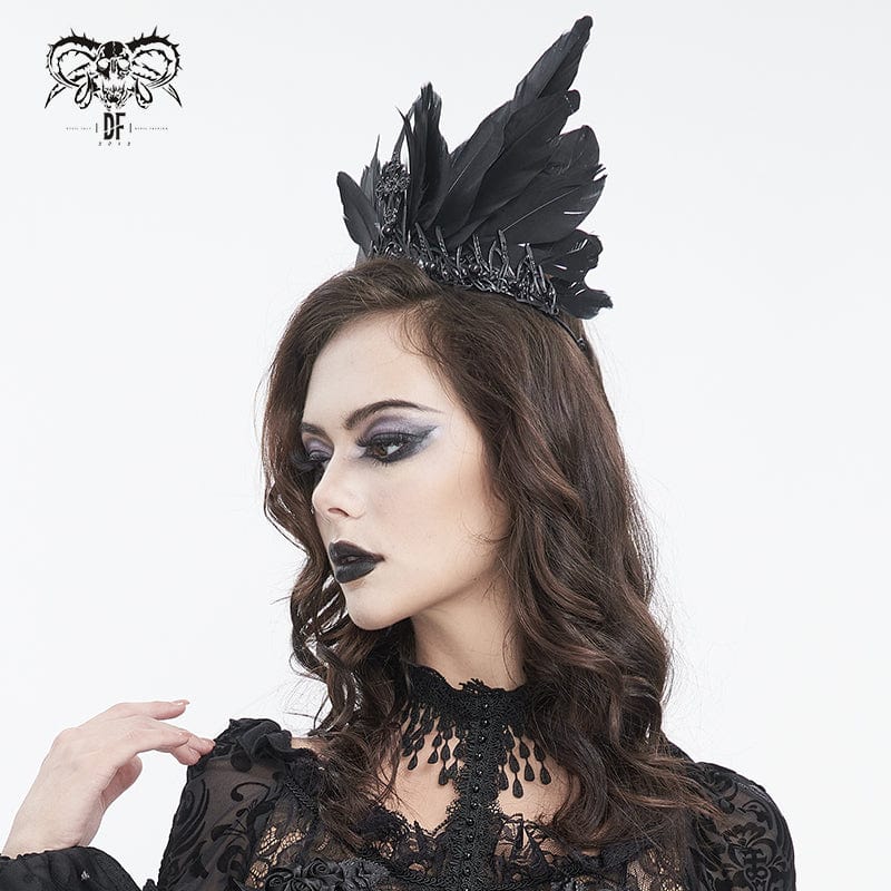 DEVIL FASHION Women's Gothic Feather Cross Metal Headwear