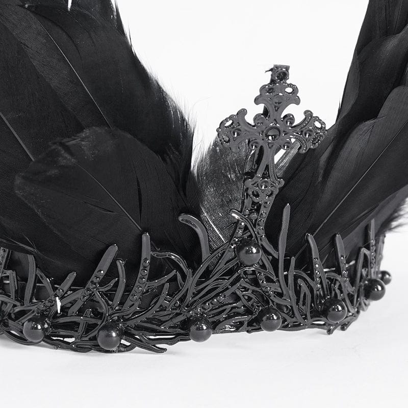 DEVIL FASHION Women's Gothic Feather Cross Metal Headwear