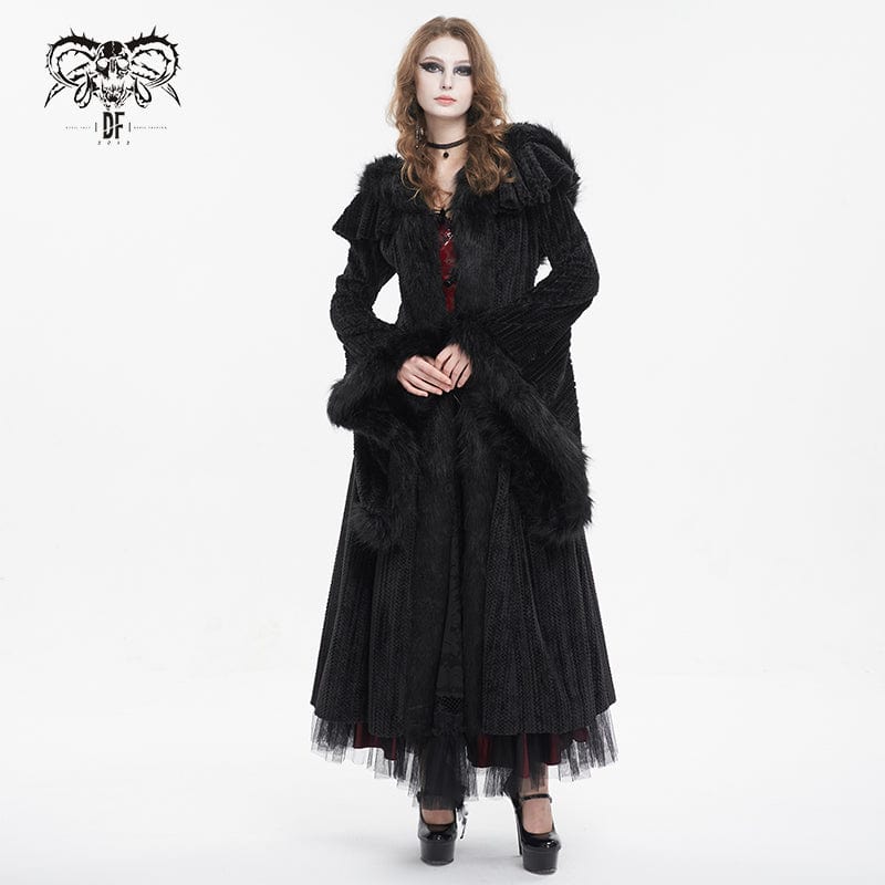 DEVIL FASHION Women's Gothic Flared Sleeved Fluffy Coat with Hood