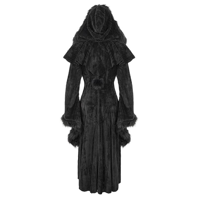 DEVIL FASHION Women's Gothic Flared Sleeved Fluffy Coat with Hood