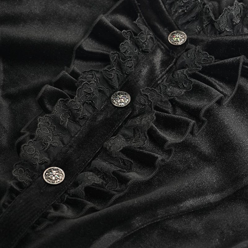 DEVIL FASHION Women's Gothic Flared Sleeved Ruffled Swallow-tailed Shirt Black