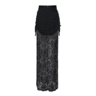 DEVIL FASHION Women's Gothic Floral Beaded Tassel Trim Ruched Long Skirt
