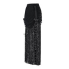 DEVIL FASHION Women's Gothic Floral Beaded Tassel Trim Ruched Long Skirt
