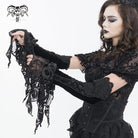 DEVIL FASHION Women's Gothic Floral Beaded Velvet Gloves