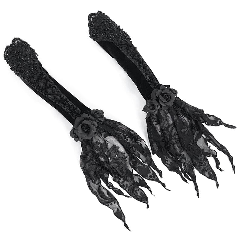 DEVIL FASHION Women's Gothic Floral Beaded Velvet Gloves