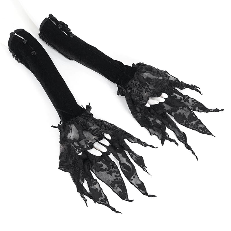 DEVIL FASHION Women's Gothic Floral Beaded Velvet Gloves