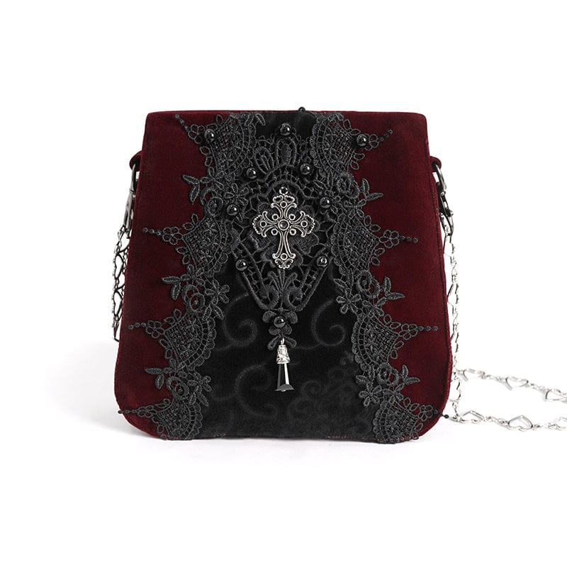 DEVIL FASHION Women's Gothic Floral Embroidered Beaded Red Bag