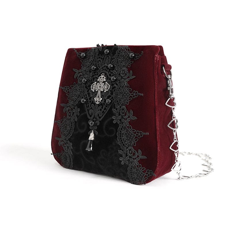 DEVIL FASHION Women's Gothic Floral Embroidered Beaded Red Bag