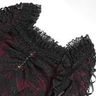DEVIL FASHION Women's Gothic Floral Embroidered Lace-up Square-cut Collar Lace Dress Red