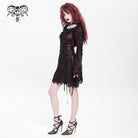 DEVIL FASHION Women's Gothic Floral Embroidered Lace-up Square-cut Collar Lace Dress Red