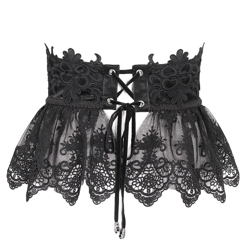 DEVIL FASHION Women's Gothic Floral Embroidered Mesh Splice Faux Leather Underbust Corset