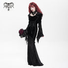 DEVIL FASHION Women's Gothic Floral Embroidered Mesh Splice Lace-up Hooded Dress Black