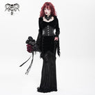 DEVIL FASHION Women's Gothic Floral Embroidered Mesh Splice Lace-up Hooded Dress Black