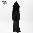 DEVIL FASHION Women's Gothic Floral Embroidered Mesh Splice Lace-up Hooded Dress Black
