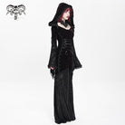 DEVIL FASHION Women's Gothic Floral Embroidered Mesh Splice Lace-up Hooded Dress Red