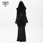 DEVIL FASHION Women's Gothic Floral Embroidered Mesh Splice Lace-up Hooded Dress Red