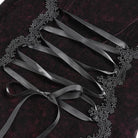 DEVIL FASHION Women's Gothic Floral Embroidered Mesh Splice Lace-up Hooded Dress Red