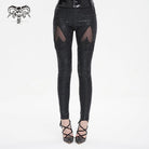 DEVIL FASHION Women's Gothic Floral Embroidered Mesh Splice Leggings