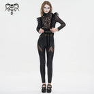DEVIL FASHION Women's Gothic Floral Embroidered Mesh Splice Leggings