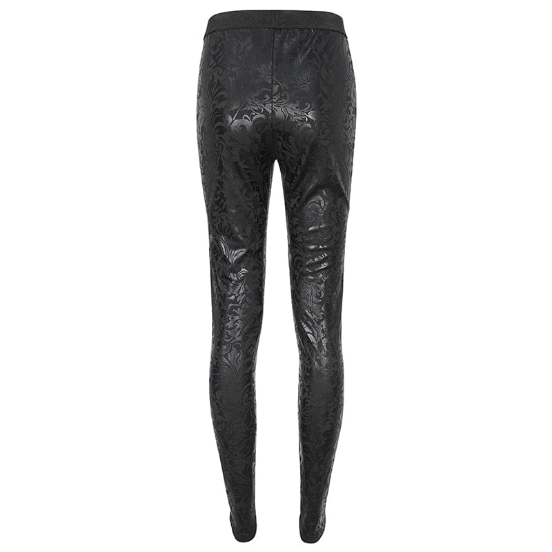 DEVIL FASHION Women's Gothic Floral Embroidered Mesh Splice Leggings