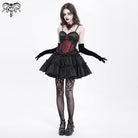 DEVIL FASHION Women's Gothic Floral Embroidered Ruffled Lace-up Tank Top Red