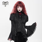 DEVIL FASHION Women's Gothic Floral Jacquard Lace-up Puff Sleeved Shirt Black