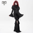 DEVIL FASHION Women's Gothic Floral Jacquard Lace-up Puff Sleeved Shirt Black