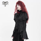 DEVIL FASHION Women's Gothic Floral Jacquard Lace-up Puff Sleeved Shirt Black