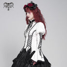 DEVIL FASHION Women's Gothic Floral Jacquard Lace-up Puff Sleeved Shirt White