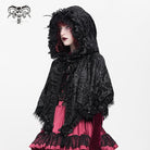 DEVIL FASHION Women's Gothic Floral Lace Hem Hooded Cape
