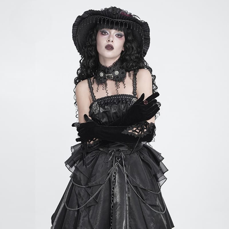 DEVIL FASHION Women's Gothic Floral Tassels Neckwear
