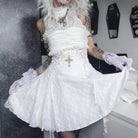 DEVIL FASHION Women's Gothic Halter Cut-out Ruffled Lace Short Dress White