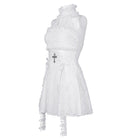 DEVIL FASHION Women's Gothic Halter Cut-out Ruffled Lace Short Dress White