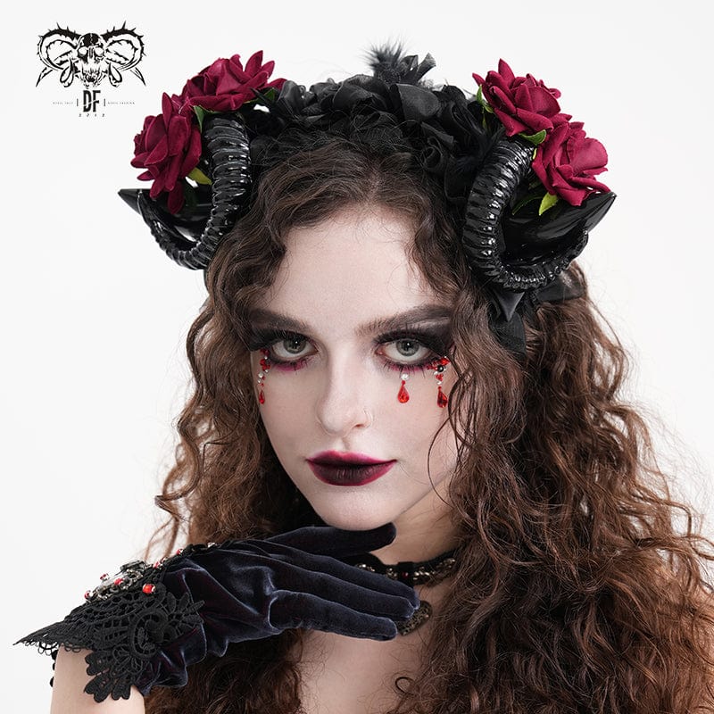 DEVIL FASHION Women's Gothic Horn Rose Mesh Hair Accessories