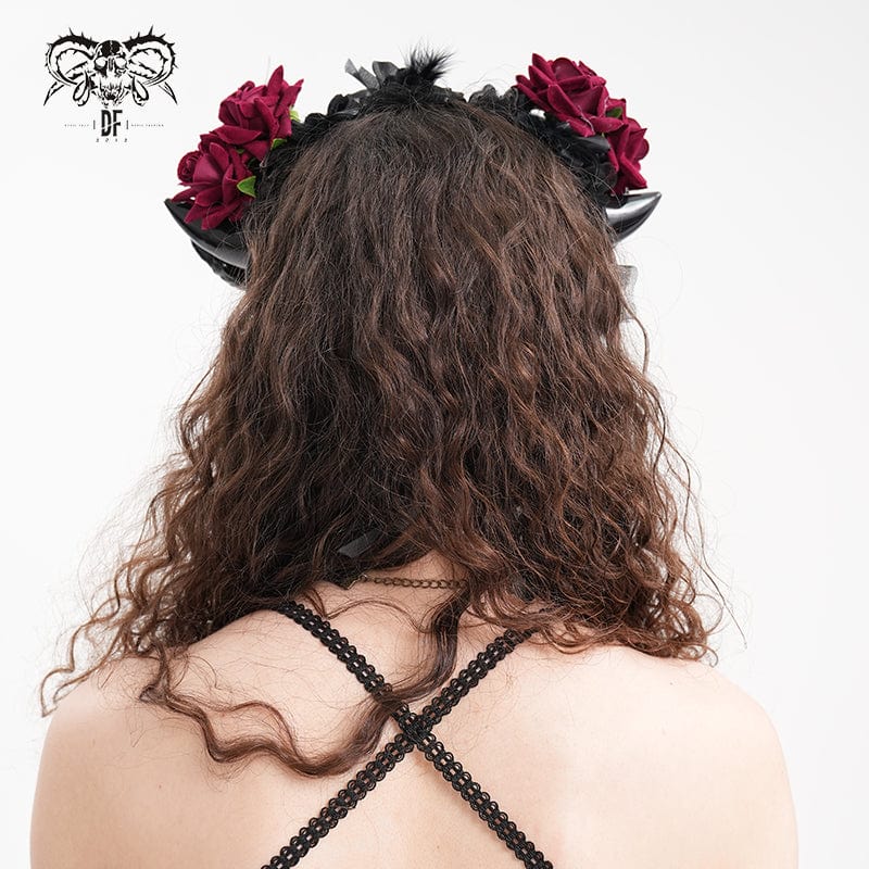 DEVIL FASHION Women's Gothic Horn Rose Mesh Hair Accessories