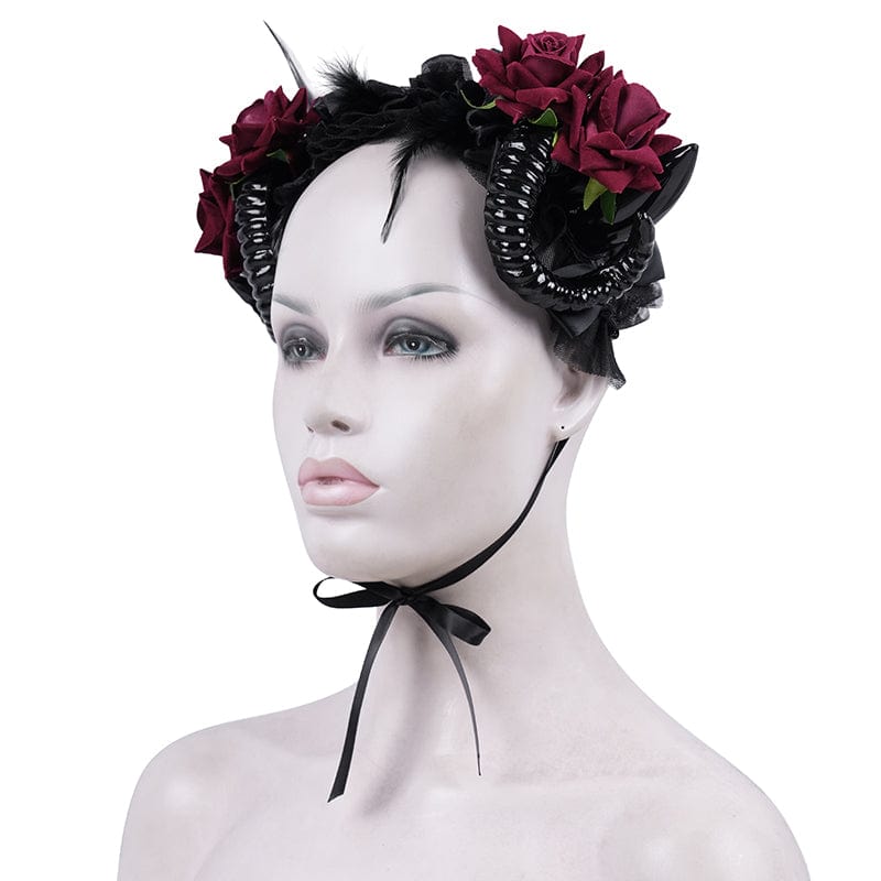 DEVIL FASHION Women's Gothic Horn Rose Mesh Hair Accessories