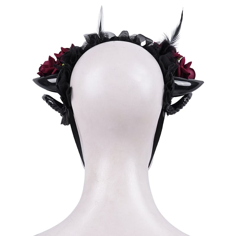 DEVIL FASHION Women's Gothic Horn Rose Mesh Hair Accessories