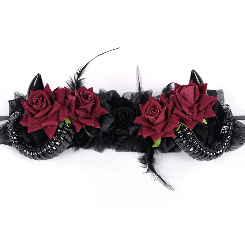 DEVIL FASHION Women's Gothic Horn Rose Mesh Hair Accessories