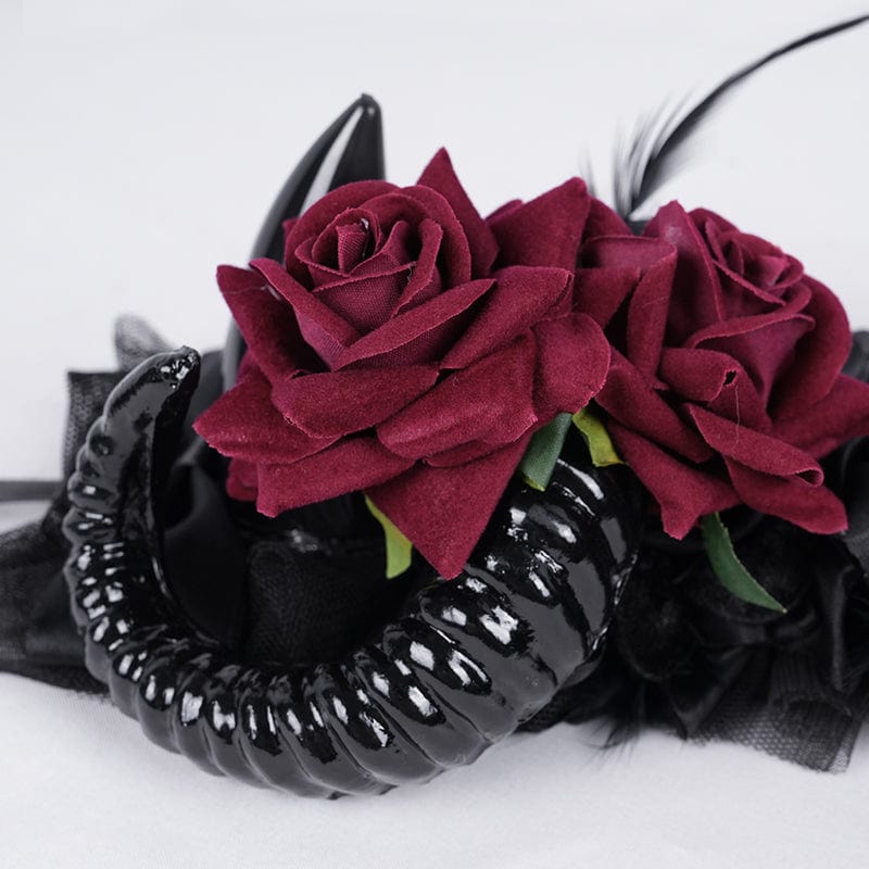 DEVIL FASHION Women's Gothic Horn Rose Mesh Hair Accessories