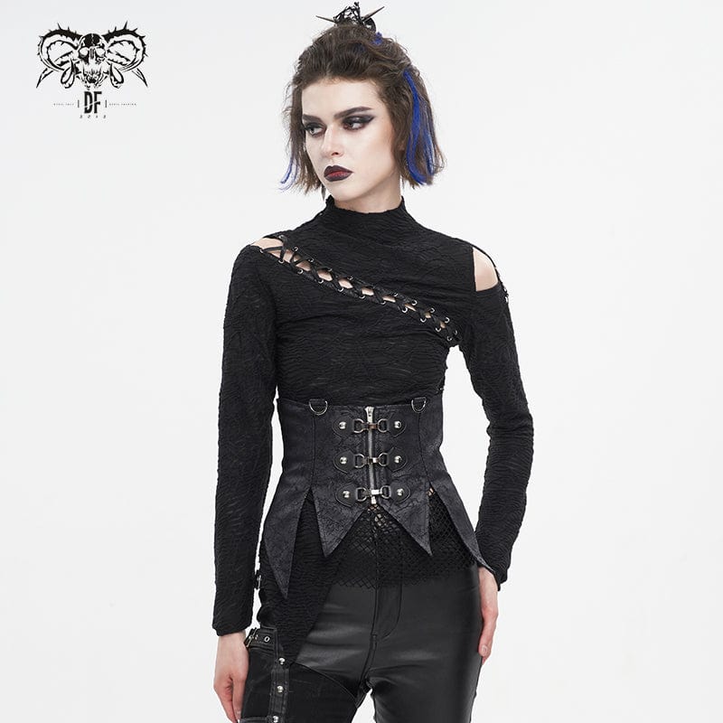 DEVIL FASHION Women's Gothic Irreglar Lace-up Vest with Detachable Collar