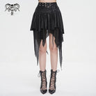 DEVIL FASHION Women's Gothic Irregular Mesh Splice Buckle Skirt Black