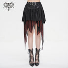 DEVIL FASHION Women's Gothic Irregular Mesh Splice Buckle Skirt Red