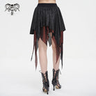 DEVIL FASHION Women's Gothic Irregular Mesh Splice Buckle Skirt Red