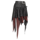 DEVIL FASHION Women's Gothic Irregular Mesh Splice Buckle Skirt Red