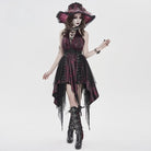 DEVIL FASHION Women's Gothic Irregular Plunging Tassels Halterneck Dress